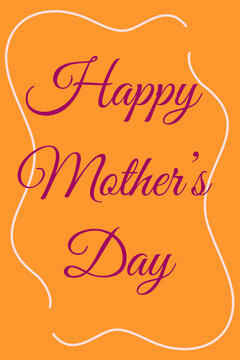 Vibrant orange Mother's Day greeting with elegant purple script text, framed by a delicate white curved border, creating a modern and eye-catching design. Vertical layout for social media, gift tags.