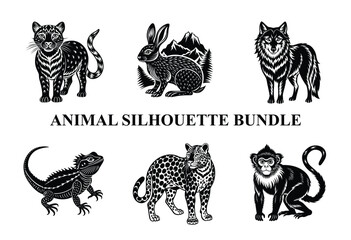 Wild Animal Silhouette Bundle | Safari Wildlife Clipart | Jungle Predator Vector