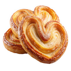 Fototapeta premium Delicious golden-brown heart-shaped pastries, stacked together, showcasing their flaky texture and sugary glaze, perfect for dessert lovers.