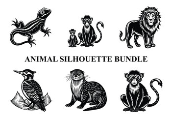 Wild Animal Silhouette Bundle | Safari Wildlife Clipart | Jungle Predator Vector
