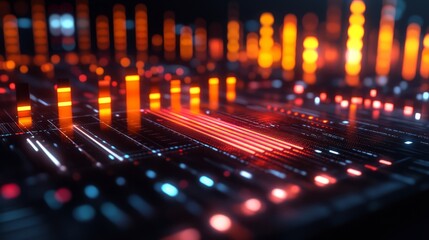 A highly detailed 3D equalizer with sound-reacting bars, dynamic lighting, and a clean dark background