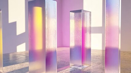 Iridescent glass prisms in sunlit room, minimalist design