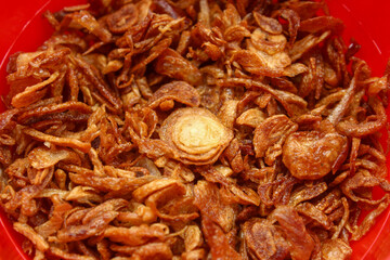 Close up of crispy and tasty fried onion food