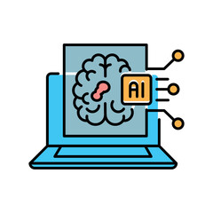 AI Alzheimer's Disease detection black line icon for digital and print projects.
