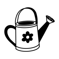 Illustration of a monochrome garden watering can in a flat design. An isolated object. Great for use in gardening, environmental and rural design projects, as well as gardening websites and blogs