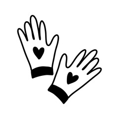 illustration of monochrome gardening gloves in a flat doodle design. isolated. It is suitable for use in horticultural, environmental projects, well for blogs, websites about gardening and plant care.