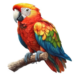 Obraz premium Colorful parrot perched on a tree branch in a natural outdoor setting with vibrant green foliage