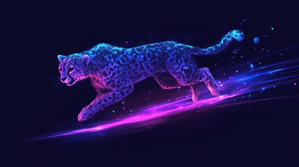 Neon Cheetah Running Through Abstract Space