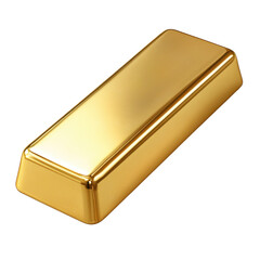 A gold bar resting on a polished surface with natural lighting highlighting its shiny texture and reflective qualities.