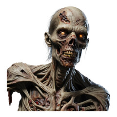 Zombie with decayed skin and hollow eyes