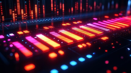 A sleek 3D equalizer with smooth, glowing bars adjusting in real-time to sound frequencies