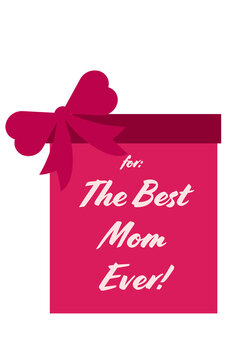 Mother's Day gift box graphic with a heart-shaped bow and "For the Best Mom Ever" text. Perfect for greeting cards, social media posts, banner, gift tags, and festive designs. Transparent PNG 