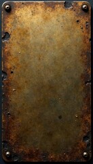 Dark brushed brass plate, heavy grunge effect, distressed detail, metal-plate, background, oxidized