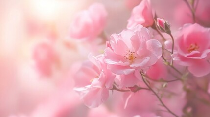 Fototapeta premium Delicate Pink Roses in Soft Sunlight