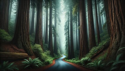 Enchanted Redwood Forest &ndash; Serene Nature Landscape with Misty Trails