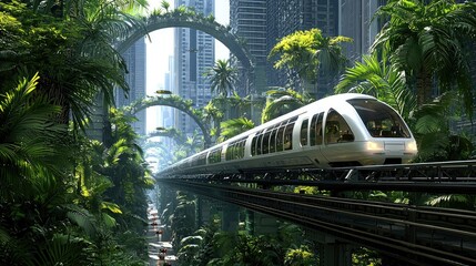 Fototapeta premium Futuristic Eco-City Train: A Vision of Sustainable Urban Transport