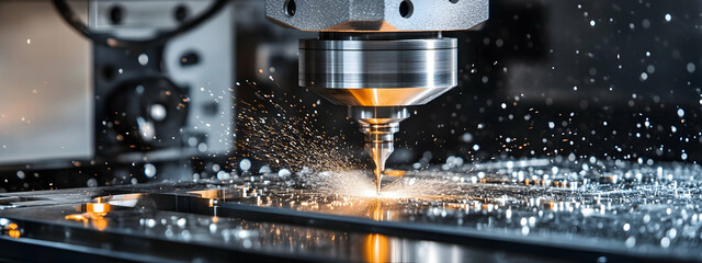 Sophisticated CNC milling machine crafting precision parts in an industrial setting  -