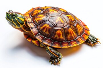 Fototapeta premium Realistic Detailed Turtle on White Background - High-Resolution Drone Photography Stock Photo