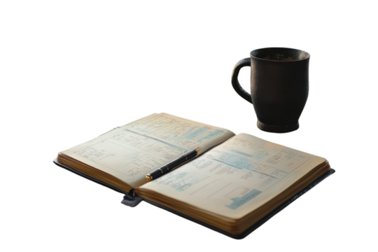 A Quiet Moment Of Reflection, An Open Journal Filled With Handwritten Notes And A Dark Mug Of Warm Tea Nearby, Bathed In Soft, Natural Light Isolated on Transparent Background