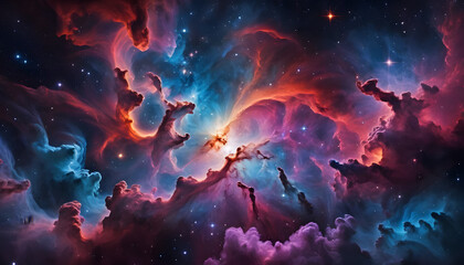 Obraz premium Cosmic Nebula Clouds in Deep Space with Bright Stars