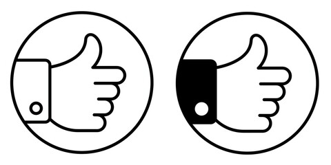 Thumb up editable stroke outline & solid icon isolated on white background flat vector illustration, black outline, Pixel perfect