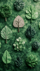 Top view of paper-made green trees for recycling and environment protection  -