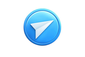 A Vibrant Blue Circle Carrying A Message, A Paper Airplane Soaring Through Digital Space, Conveying A Sense Of Swift Communication And Connection With A Glossy, 3d Effect Isolated on Transparent Backg