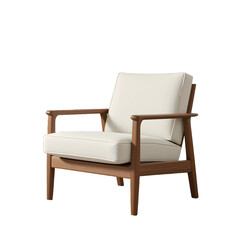 A cozy modern armchair featuring wooden armrest 