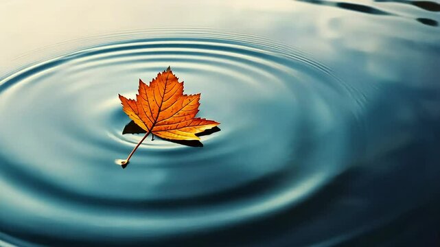 Autumn Leaf on Rippled Water
