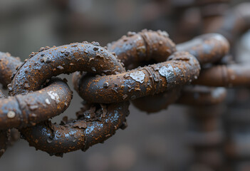 Rusted Chain Links with Corrosion and Flaking Metal