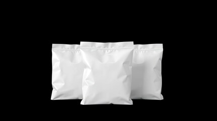 Three blank white stand up pouches on black background