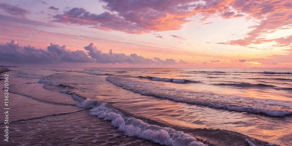 Aufkleber serene ocean waves under a colorful sunset sky.