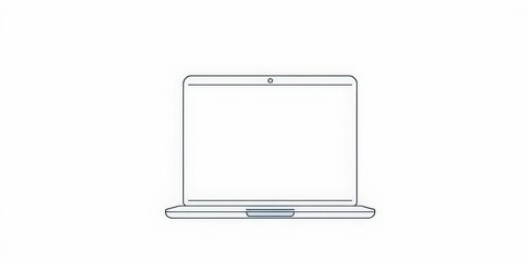 Minimalist single line drawing of a laptop computer on a white background, digital, screen