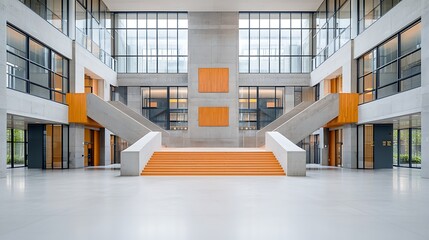 Obraz premium Modern Building Interior Lobby Orange Stairs