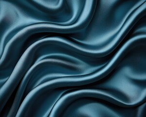 Fototapeta premium Smooth teal satin fabric draping elegantly, creating soft waves and shadows