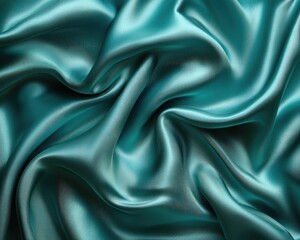 Fototapeta premium Smooth teal satin fabric draped elegantly, showcasing rich texture and sheen (1)