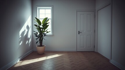Obraz premium Interior shot of a room with a plant and sunlight