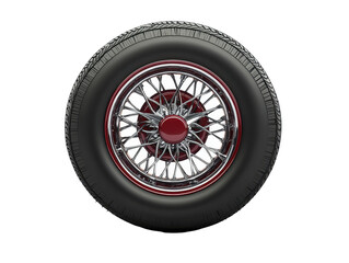 Isolated Red and Chrome Classic Car Tire
