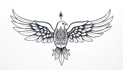 A stylized illustration of a bird with intricate patterns and wings, symbolizing freedom.