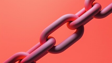 Close-up of a pink chain on a coral-colored background. the chain appears to be made of a shiny, metallic material and is twisted and twisted in a way that creates a sense of depth and dimension.