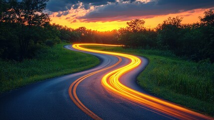 Fototapeta premium Sunset Drive: A Journey Through Golden Hues