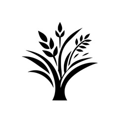 Minimalist Black and White Illustration of Wheat Stalks and Leaves, Depicting Nature and Organic Forms on a Pure White Background, Symbolizing Growth.