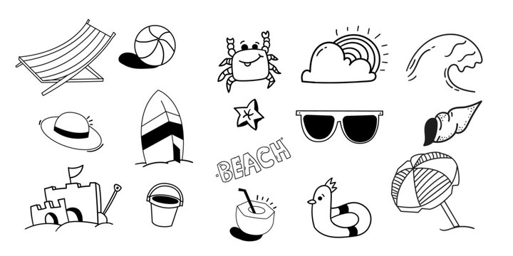 Summer Beach doddle,Cute doddle design pack,Hand Drawn set,Summer background design element,Fun beach icon.