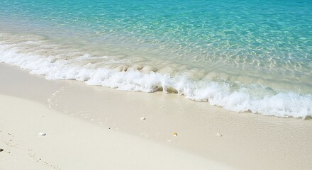Soft waves gently caress white sand beach bathed in bright sunlight. AI Generated
