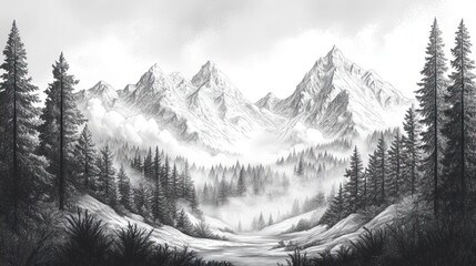 Fototapeta premium Winter mountain landscape drawing