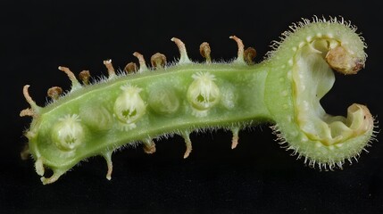 Naklejka premium Microscopic Closeup of Green Plant Seed Pod with Fine Details