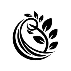 Elegant black and white botanical logo design featuring stylized leaves, swirling lines, and a circular composition, conveying growth and nature.