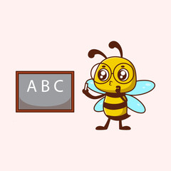 Cute bee learing cartoon icon illustration	