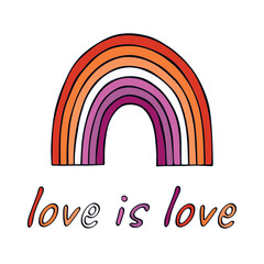 Colorful rainbow shape Lesbian pride flag Happy pride day LGBTQIA community Pride Month Vector hand drawn doodle for posters, stickers, logo, cards