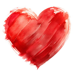 red heart made of paint watercolor illustration isolated on transparent background, PNG file 